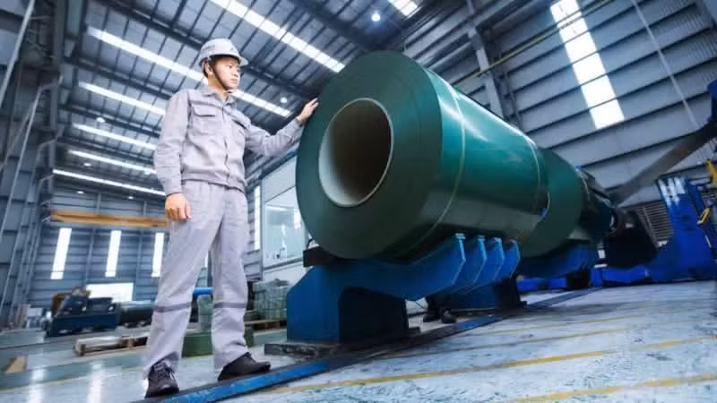 Coated steel production line at a Hoa Phat Group factory. (Photo: Nguyen Nghi)