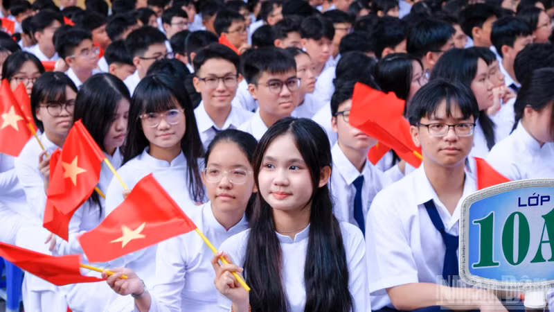 Students at a school in Ho Chi Minh City during a ceremony to open a new academic year.