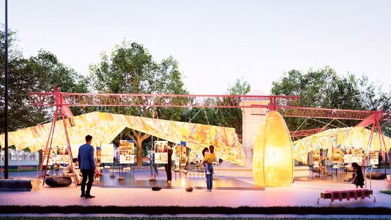 A distinctive exhibition made from traditional do paper and recycled materials at Dien Hong Garden.