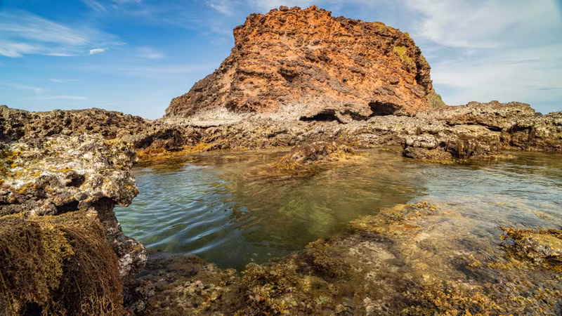 Millions of years of erosion have exposed sedimentary rock faces to display striking bands of colour ranging from deep red and jet black to golden yellow.