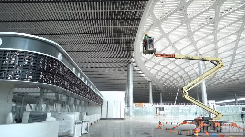 Construction inside the passenger terminal of Long Thanh International Airport.