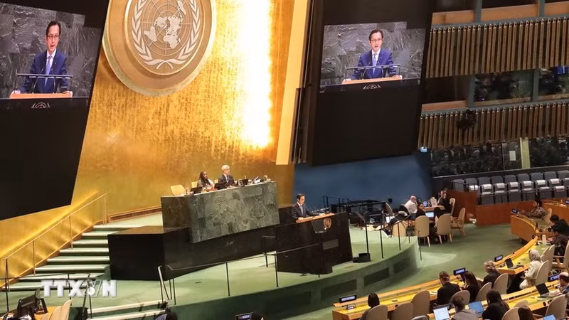 Ambassador Do Hung Viet speaks before the UN General Assembly. (Photo: VNA)