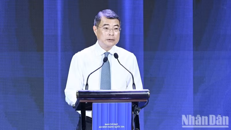 Prime Minister Le Minh Hung addresess a ceremony marking Viet Nam Cybersecurity Day in Ha Noi on August 6 (Photo: Tran Hai)