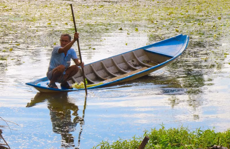 Whether floodwaters are high or low, fishing and harvesting wild produce remain characteristic flood-season livelihoods for Mekong Delta residents. (Photo: Nguyen Hang) 