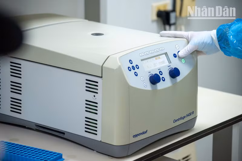 Under centrifugal force, the bone debris and impurities settle at the bottom, leaving the upper layer of extracted solution containing the DNA fragments ready for collection.