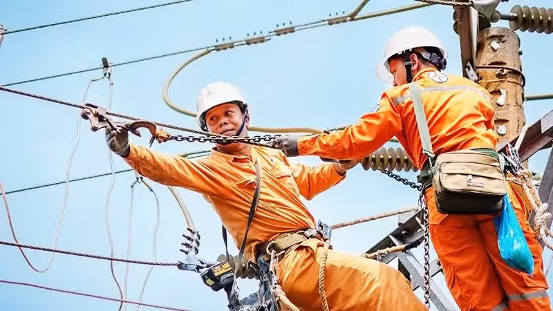EVNSPC strengthens periodic inspections of transmission lines to ensure electricity supply during the dry season. (Photo: VNA)