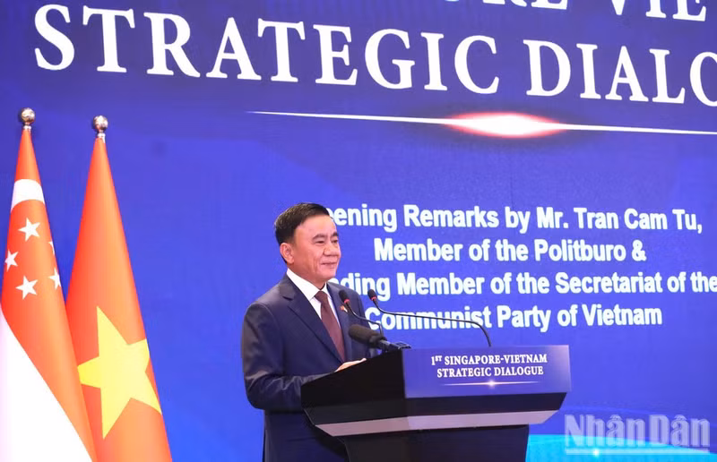 Standing member of the Secretariat Tran Cam Tu delivers remarks at the first Viet Nam–Singapore Strategic Dialogue.