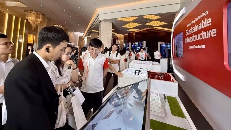 A display area showcasing innovative products created by young members of Viettel Group.