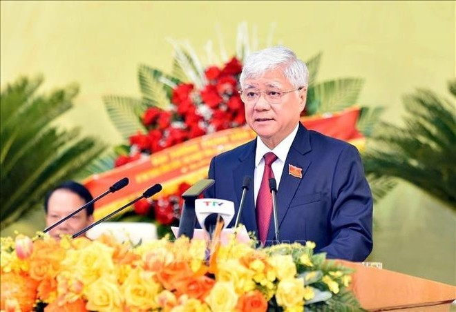 Do Van Chien, Politburo member, Secretary of the Party Central Committee, President of the Viet Nam Fatherland Front Central Committee, speaks at the congress. (Photo: VNA)