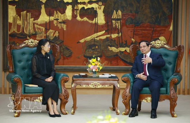PM Pham Minh Chinh and Thai Ambassador to Viet Nam Urawadee Sriphiromya at the meeting in Ha Noi on March 13 (Photo: VNA)