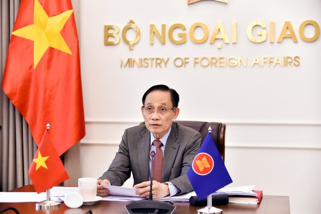 Minister of Foreign Affairs Le Hoai Trung speaks at the event (Photo: Vietnamese Ministry of Foreign Affairs)