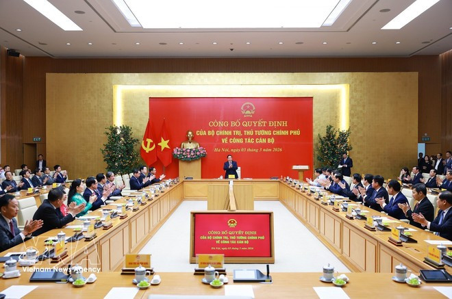 The conference announcing the decisions on personnel affairs on March 3 (Photo: VNA)
