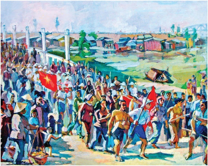 “Tan An during the August days of 1945” painted by Huu Phuong, based on the recollections of painter Huynh Van Gam. (Photo: Vo Manh Hao) 11-bs1-2-2870.jpg