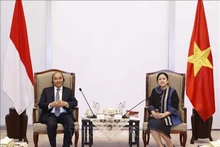 President Nguyen Xuan Phuc (L) and Speaker of the House of Representatives of Indonesia Puan Maharani (Photo: VNA) 