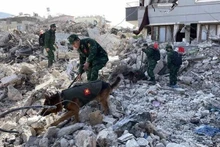Vietnamese sappers on February 14 locate three points where victims are buried under debris. (Photo: VNA) 