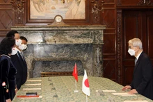 Politburo member Truong Thi Mai meets with Japanese President of the House of Councillors Hidehisa Otsuji. (Photo: VNA)