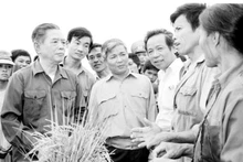 Party General Secretary Nguyen Van Linh visits and talks with farmers of Tung Phong Cooperative in Tung Anh Commune, Duc Tho District, Nghe Tinh Province from May 23 -27, 1990. (Photo: VNA)