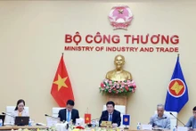 Vietnamese Minister of Industry and Trade Nguyen Hong Dien (third from right) attends the online Special ASEAN Economic Ministers’ Meeting. (Photo: VNA)