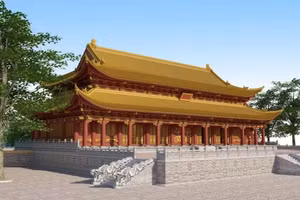 An architectural rendering of the restored Kinh Thien Palace.
