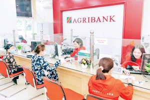 Customers transact at an Agribank branch.