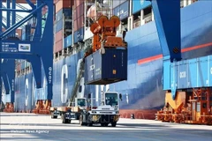 Loading and unloading import and export goods at Gemalink International Port (Photo: VNA)