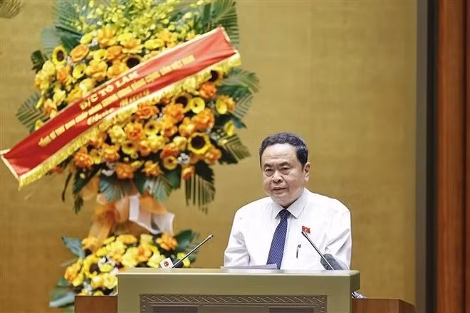 National Assembly Chairman Tran Thanh Man speaks at the thematic conference on digital knowledge and skills framework for a modern legislature in Hanoi on September 13. (Photo: VNA)