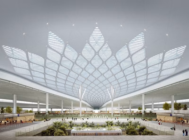 The terminal roof design features the distinctive image of the lotus, harmoniously combining modern technology with sustainable development trends. (Photo: ACV)