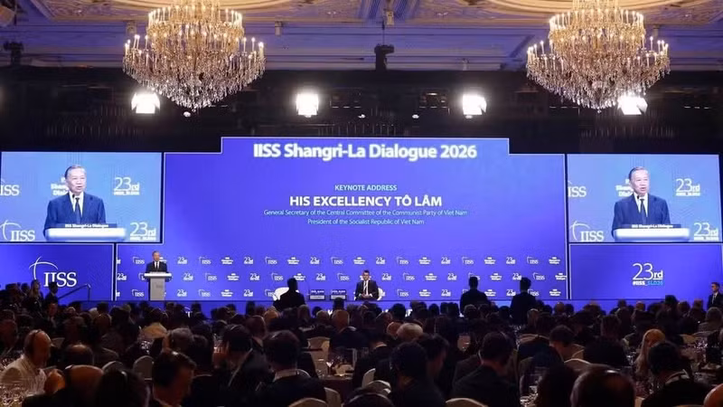General Secretary of the Communist Party of Viet Nam Central Committee and President of Viet Nam To Lam delivers a keynote address at the 23rd Shangri-La Dialogue on May 29. (Photo: VNA)