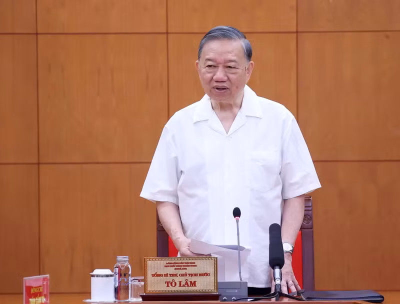 Party General Secretary and State President To Lam addresses the working session (Photo: nhandan.vn)