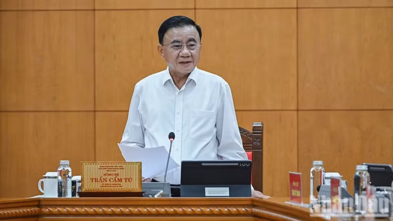 Standing Member of the Party Central Committee’s Secretariat Tran Cam Tu delivers concluding remarks at the working session. (Photo: nhandan.vn)