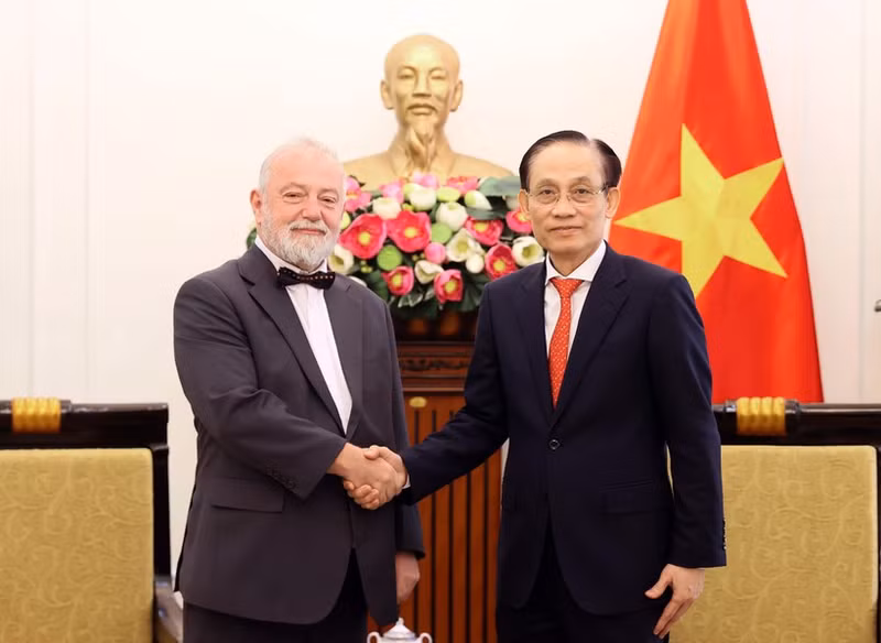 Minister of Foreign Affairs Le Hoai Trung (R) receives Ambassador of the Czech Republic Hynek Kmonicek (Photo: VNA)