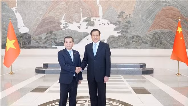 Chief Justice of the Supreme People's Court of Viet Nam Le Minh Tri (L) and Prosecutor General of the Supreme People's Procuratorate of China Ying Yong. (Photo: VNA)