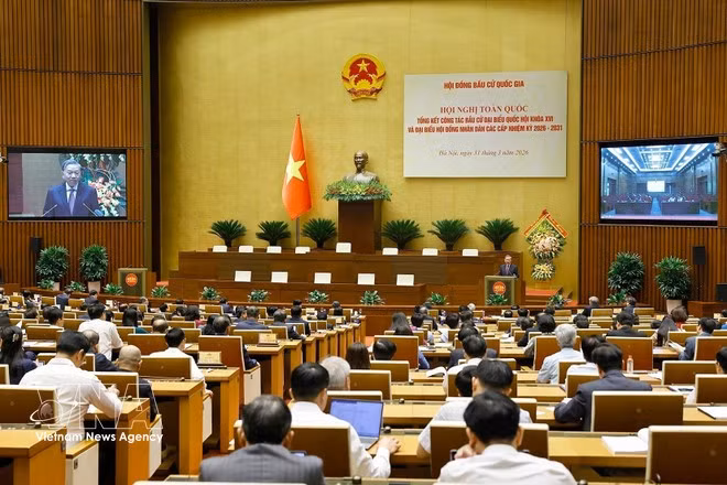 The national conference reviews the outcomes of the election of deputies to the 16th National Assembly and People's Councils at all levels for the 2026–2031 term. (Photo: VNA)