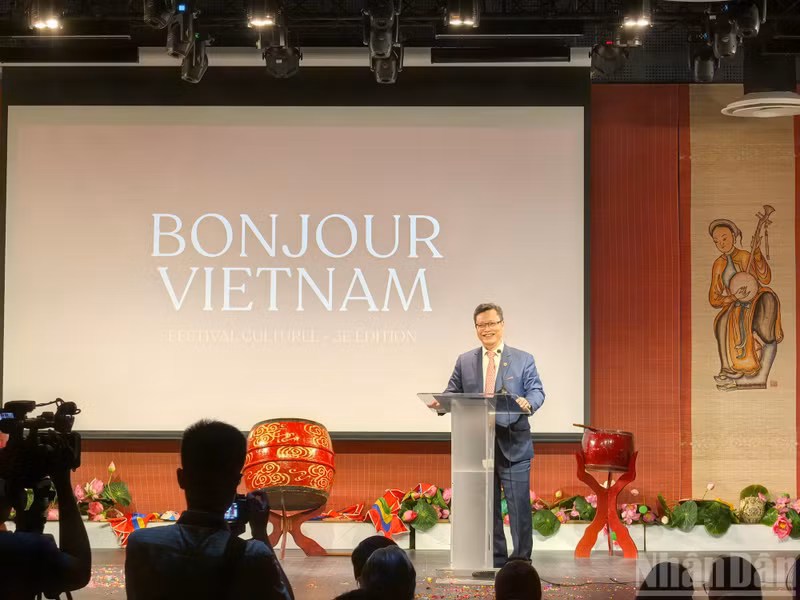 Vietnamese Ambassador to France Trinh Duc Hai speaks at the Bonjour Viet Nam Festival.