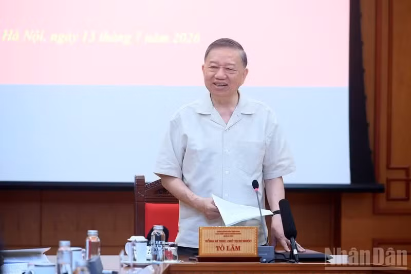Party General Secretary and State President To Lam speaks at the second session of the Central Steering Committee for Vietnamese culture development in Ha Noi on July 13. (Photo: nhandan.vn)