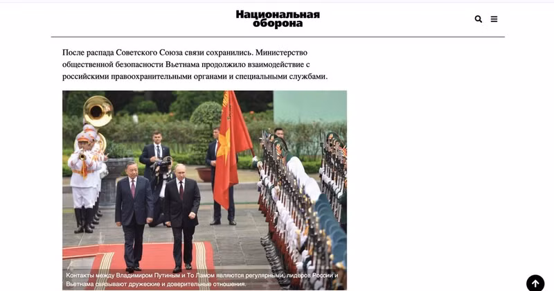 The article on Viet Nam-Russia relations published by the Russian website National Defence (Photo published by VNA)