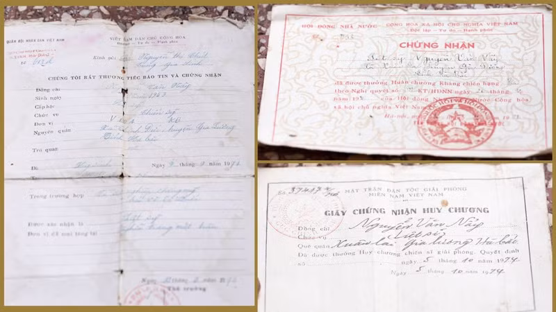 The death notice and certificates of fallen soldier Nguyen Van Nay.