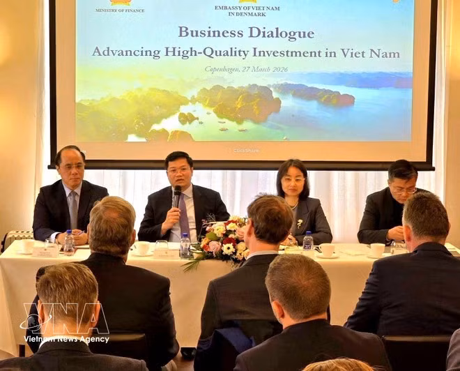 Deputy Minister of Finance Nguyen Duc Tam responds to questions at the dialogue (Photo published by VNA)
