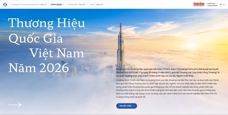 The new interface of the Viet Nam Value special page at thuonghieuquocgia.nhandan.vn features a modern design and integrates AI technology to support convenient and accurate data searches.