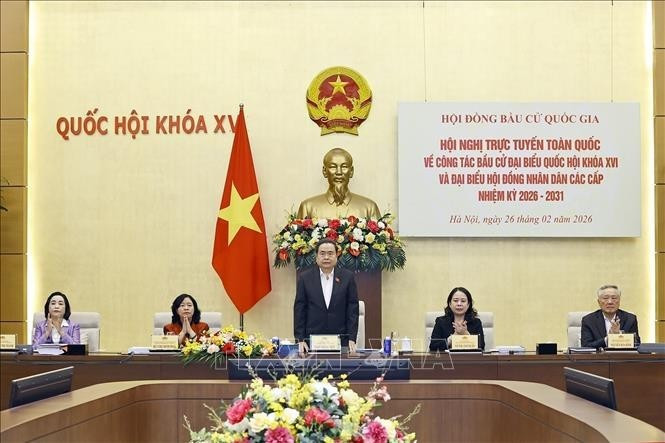 Politburo member and NA Chairman Tran Thanh Man chairs the national teleconference to review preparations for the election of deputies to the 16th NA and People’s Councils at all levels for the 2026–2031 tenure. (Photo: VNA)