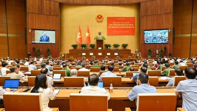 An overview of the National Conference summarising one year of operation of the overall organisational model of the political system and the three-tiered government model on July 1, 2026. (Photo: THUY NGUYEN)