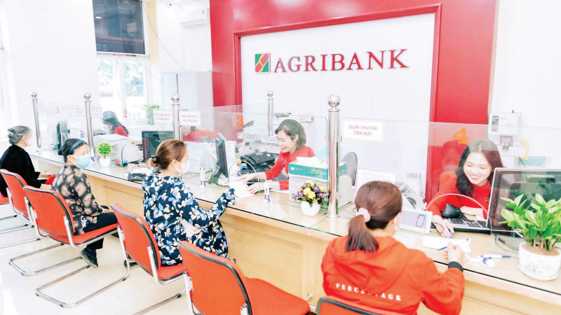 Customers transact at an Agribank branch.