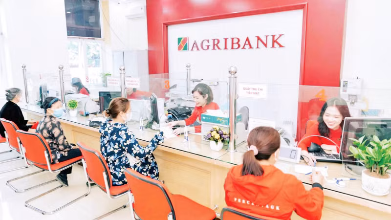 Customers transact at an Agribank branch.