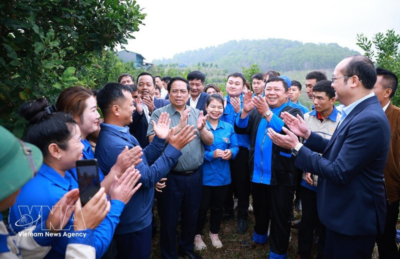 Prime Minister Pham Minh Chinh visits a macadamia cultivation model in Huoi Tao B village, Pu Nhi commune, Dien Bien province on March 8. (Photo: VNA)