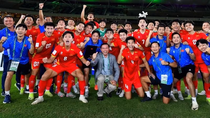 The joy of U23 Vietnam players after the victory. (Photo: Asian Football Confederation)