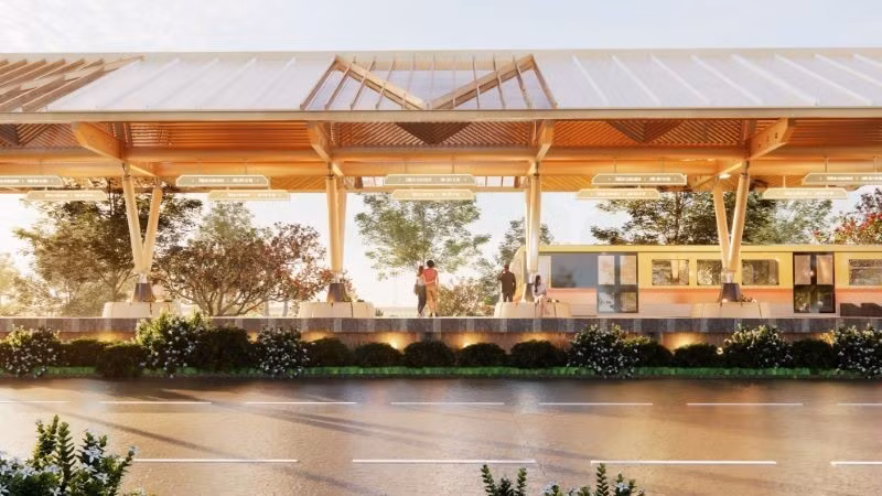 The Central Highlands Station evokes the vast mountain-and-forest landscape through images of communal longhouses and wood-grain materials.