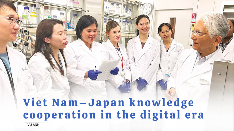 Vietnamese researchers in discussion with a Japanese expert (right). Photo: Courtesy of the interviewee.