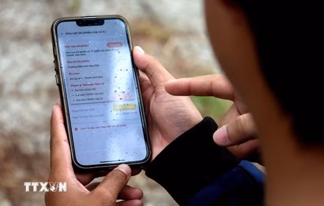 Voters look up election-related information such as polling locations, candidate lists, candidate biographies, and action programs on the VNeID app. (Photo: VNA)