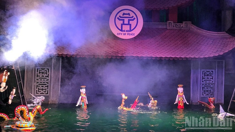 A water puppetry performance at the Thang Long Water Puppet Theatre.
