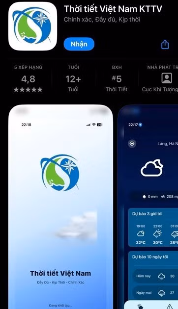 The interface of Vietnam Weather KTTV mobile application (Photo: baochinhphu,vn)